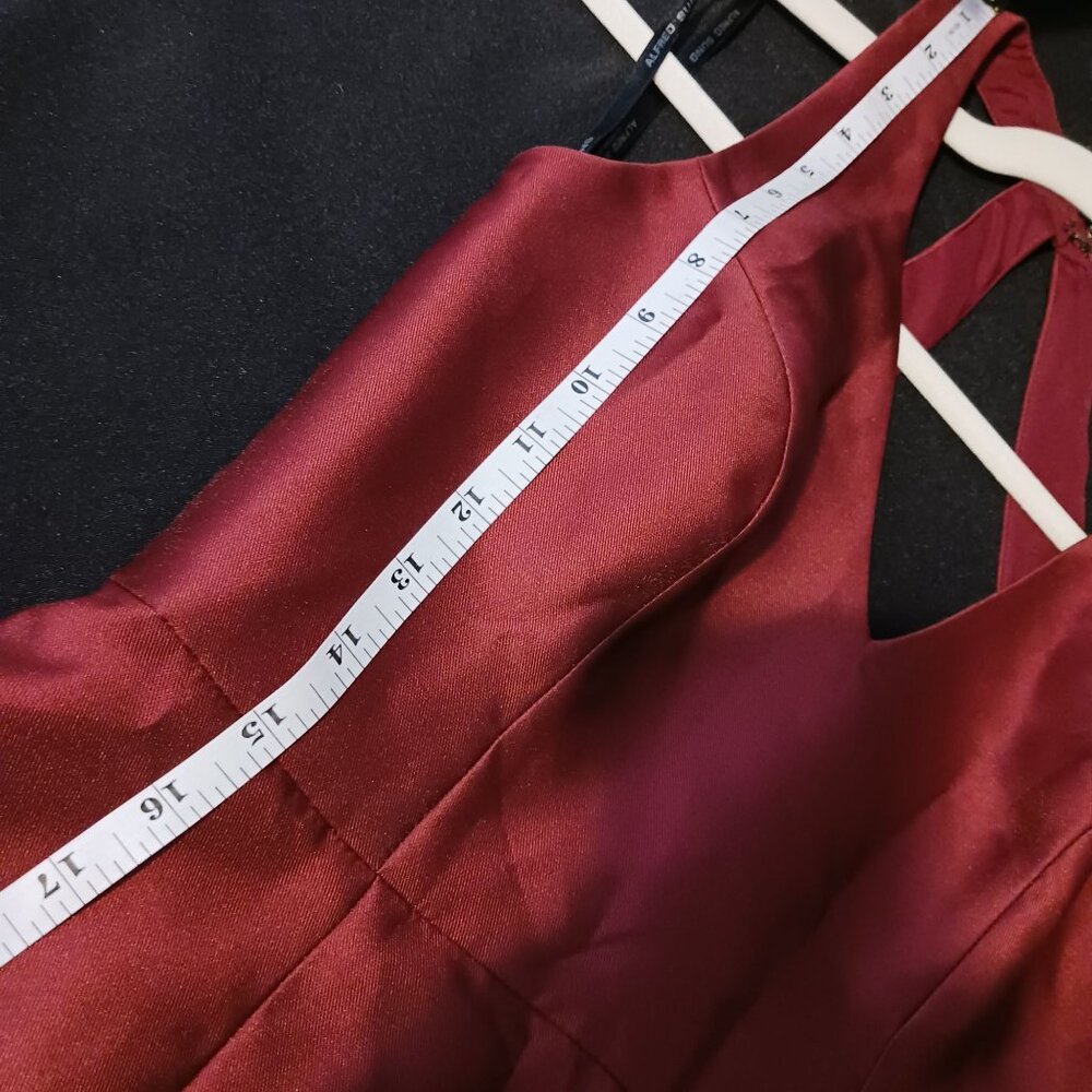 NEW Alfred Sung V-Neck Satin Trumpet Gown with Side Slit, Burgundy #D761 - Picture 10 of 14